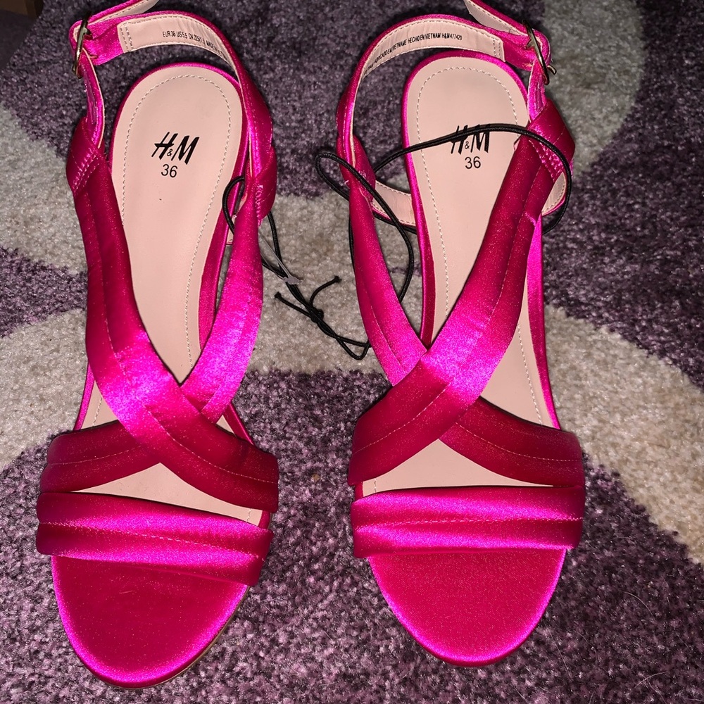 H&M Hot Pink Satin Strappy Sandals